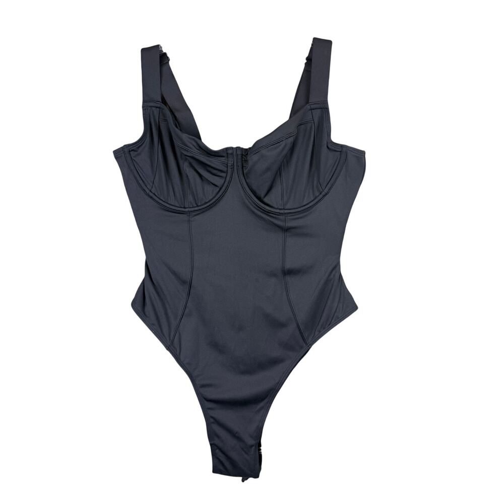TA3 Hi Cut Lifty Black One-Piece Corset Lace-Up Underwire LARGE B/C CUP
